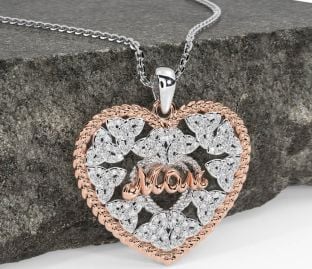 Diamond White Rose Gold Celtic Trinity Knot Heart Mom Necklace