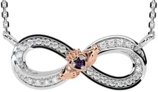 Diamond Alexandrite Rose Gold Silver Infinity Claddagh Necklace