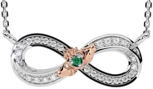 Diamond Emerald Rose Gold Silver Infinity Claddagh Necklace