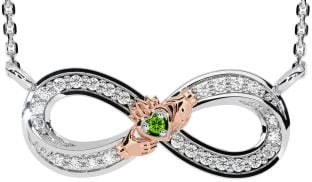 Diamond Peridot Rose Gold Silver Infinity Claddagh Necklace