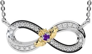 Diamond Amethyst Gold Silver Infinity Claddagh Necklace