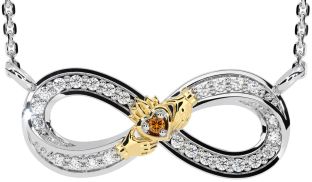 Diamond Citrine Gold Silver Infinity Claddagh Necklace