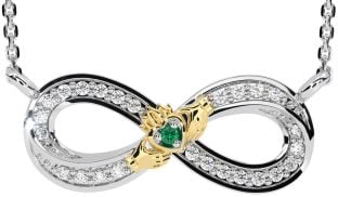 Diamond Emerald Gold Silver Infinity Claddagh Necklace