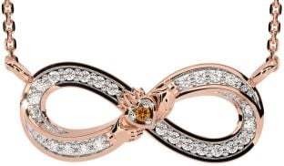 Diamond Citrine Rose Gold Silver Infinity Claddagh Necklace