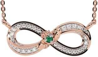 Diamond Emerald Rose Gold Silver Infinity Claddagh Necklace