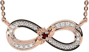 Diamond Garnet Rose Gold Silver Infinity Claddagh Necklace