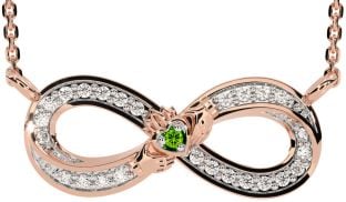 Diamond Peridot Rose Gold Silver Infinity Claddagh Necklace