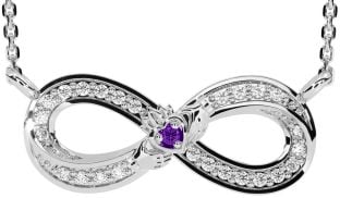 Diamond Amethyst Silver Infinity Claddagh Necklace