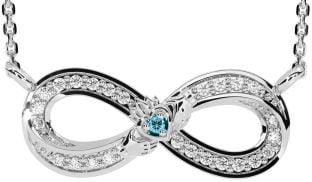 Diamond Aquamarine Silver Infinity Claddagh Necklace