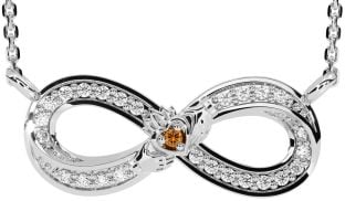 Diamond Citrine Silver Infinity Claddagh Necklace