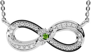 Diamond Peridot White Gold Infinity Claddagh Necklace