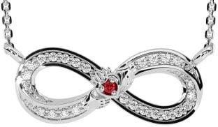 Diamond Ruby White Gold Infinity Claddagh Necklace