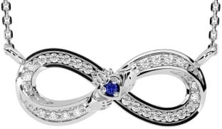 Diamond Sapphire White Gold Infinity Claddagh Necklace