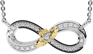 Diamond White Yellow Gold Infinity Claddagh Necklace