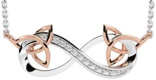 Diamond Rose Gold Silver Celtic Trinity Knot Infinity Necklace