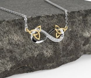 Diamond Gold Silver Celtic Trinity Knot Infinity Necklace