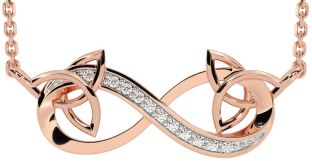 Diamond Rose Gold Silver Celtic Trinity Knot Infinity Necklace
