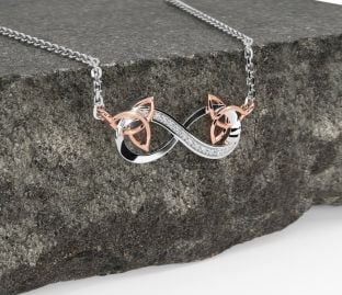 Diamond White Rose Gold Celtic Trinity Knot Infinity Necklace