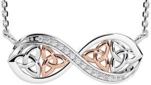 Diamond Rose Gold Silver Celtic Trinity Knot Infinity Necklace