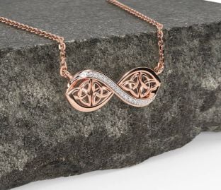 Diamond Rose Gold Silver Celtic Trinity Knot Infinity Necklace