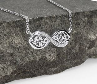 Diamond White Gold Celtic Trinity Knot Infinity Necklace