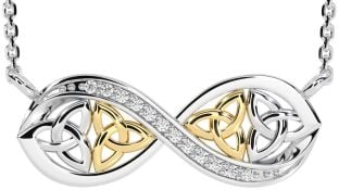 Diamond White Yellow Gold Celtic Trinity Knot Infinity Necklace