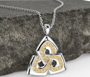 White Yellow Gold Celtic Trinity Knot Necklace