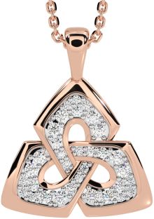 Diamond Rose Gold Silver Celtic Trinity Knot Necklace