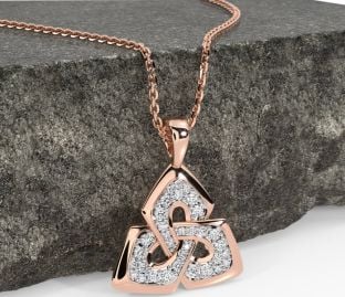 Diamond Rose Gold Silver Celtic Trinity Knot Necklace