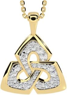 Diamond Gold Silver Celtic Trinity Knot Necklace