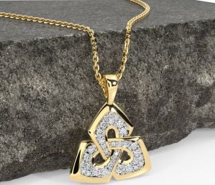 Diamond Gold Silver Celtic Trinity Knot Necklace