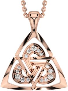 Diamond Rose Gold Silver Celtic Trinity Knot Necklace