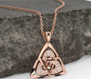 Diamond Rose Gold Silver Celtic Trinity Knot Necklace