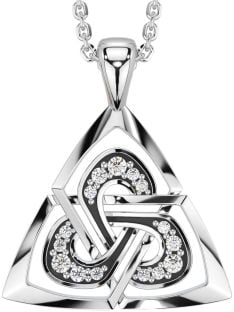 Diamond Silver Black Rhodium Celtic Trinity Knot Necklace