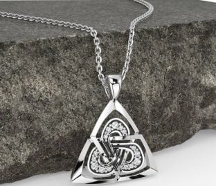 Diamond White Gold Black Rhodium Celtic Trinity Knot Necklace