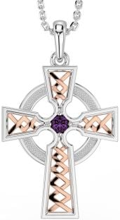 Alexandrite Rose Gold Silver Celtic Cross Necklace