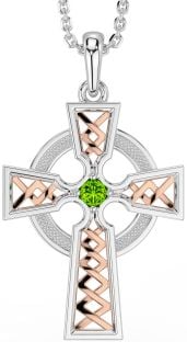 Peridot Rose Gold Silver Celtic Cross Necklace