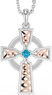 Topaz Rose Gold Silver Celtic Cross Necklace