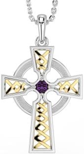 Alexandrite Gold Silver Celtic Cross Necklace