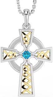 Topaz Gold Silver Celtic Cross Necklace