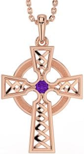 Amethyst Rose Gold Silver Celtic Cross Necklace