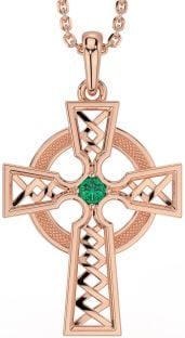 Emerald Rose Gold Silver Celtic Cross Necklace