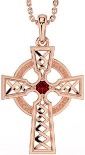 Garnet Rose Gold Silver Celtic Cross Necklace