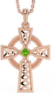 Peridot Rose Gold Silver Celtic Cross Necklace