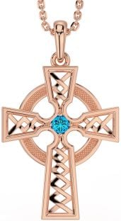 Topaz Rose Gold Silver Celtic Cross Necklace