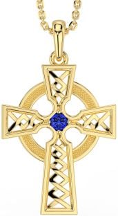 Sapphire Gold Silver Celtic Cross Necklace