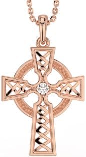 Diamond Rose Gold Celtic Cross Necklace