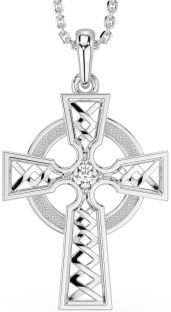 Diamond Silver Celtic Cross Necklace