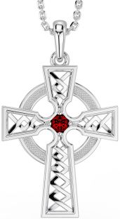 Garnet Silver Celtic Cross Necklace