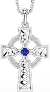 Sapphire Silver Celtic Cross Necklace